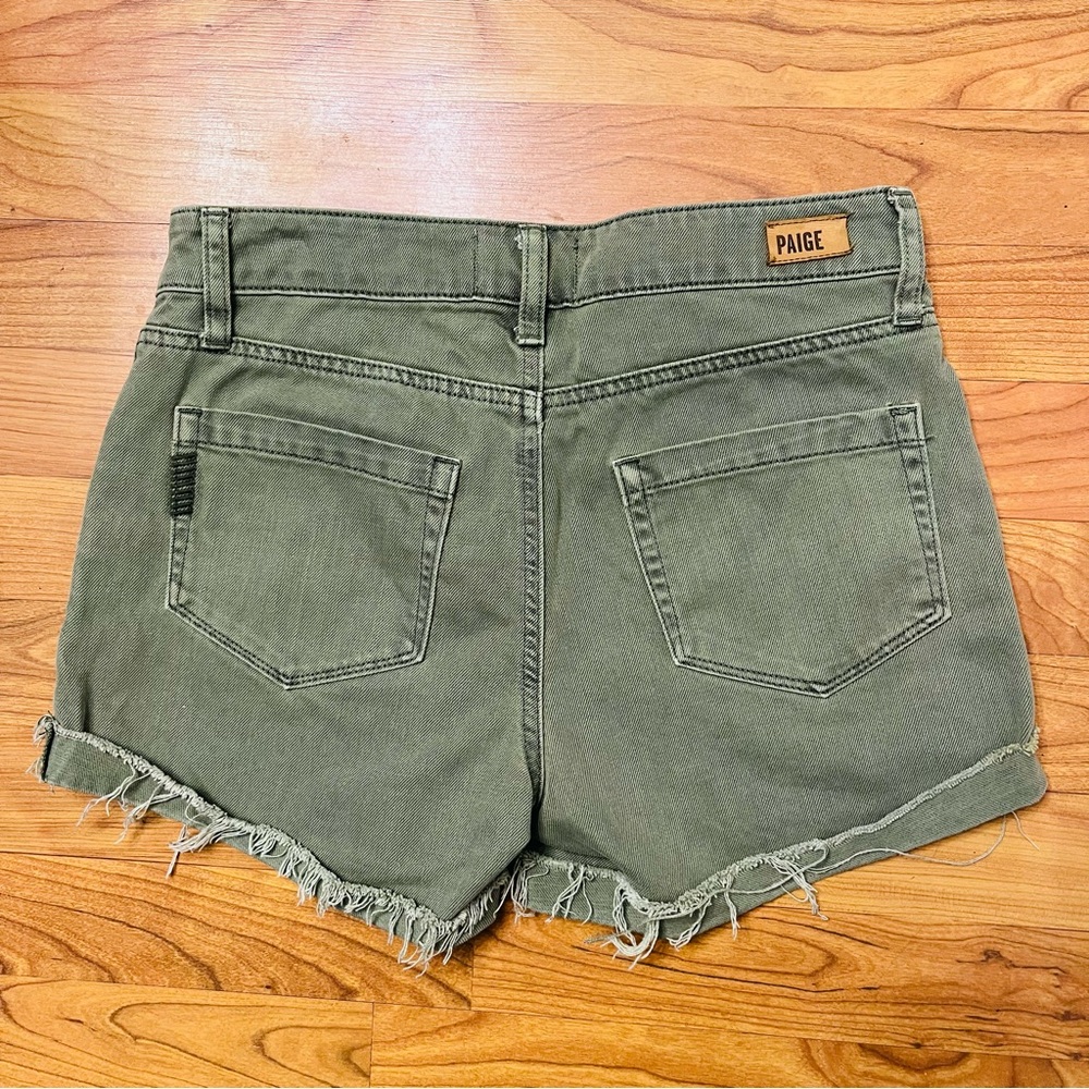 PAIGE Olive Denim cargo Shorts – Raw Hem – Size 25 - Picture 5 of 7